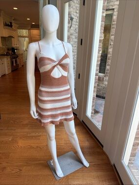 zara brown and white striped dress Zara - Sleeveless Striped Textured Top - Brown Stripes - S